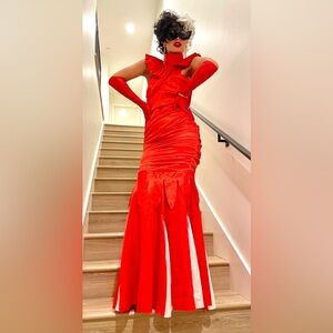 HALLOWEEN Cruella De Vil Costume Cosplay w gloves & mask